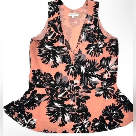 Rebecca Taylor Coral Pink and Black V-neck Silk Tank Size 4 - Picture 3 of 8